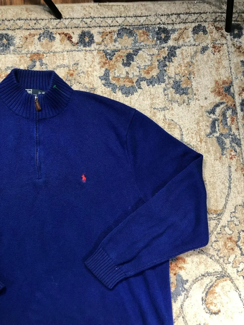 Polo By Ralph Lauren Sweater Mens 3XLT Blue Cotton 1/4 Zip Mock Neck Knit
